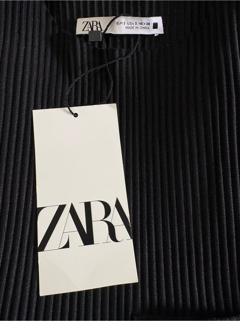 NWT Zara Black Ribbed Pleated Top Chest Pocket Size S - Picture 6 of 9